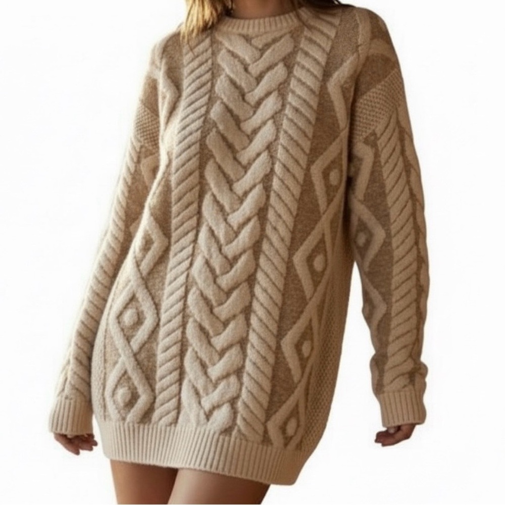⚜️Vintage Chunky Metallic Gold and Ivory Sweater Mini-Dress, Size Medium